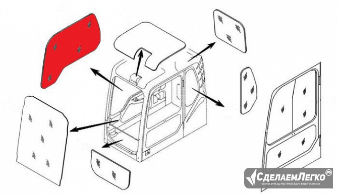 Стекло кабины правое (триплекс) 903-00072A DOOSAN / DAEWOO DX140-DX520 серия DX Екатеринбург - изображение 1