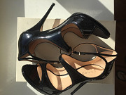 Босоножки туфли casadei италия 39 размер черные лак кожа платформа 1 см каблук шпилька 11 см одевали Москва