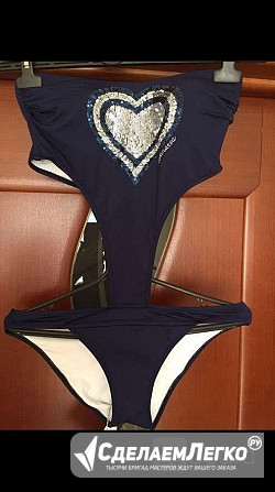 Купальник слитный сдельный бикини новый amarea италия 46 м размер синий принт сердце пайетки паетки Москва - изображение 1