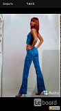 Костюм брючный испания 46 м голубой клеш стретч летний женский бирюзовый легкий модный нарядный стил Москва