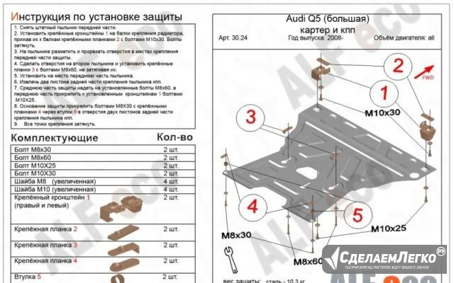 Защита картера двигателя, кпп Audi Q5 большая 2008 Москва - изображение 1