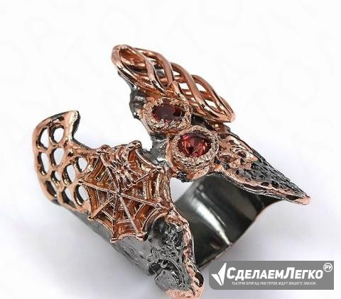 Широкое Кольцо с гранатами, серебро и золото Москва - изображение 1