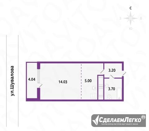 Студия, 28 м², 13/18 эт. Санкт-Петербург - изображение 1