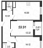 2-к квартира, 59.9 м², 6/12 эт. Санкт-Петербург