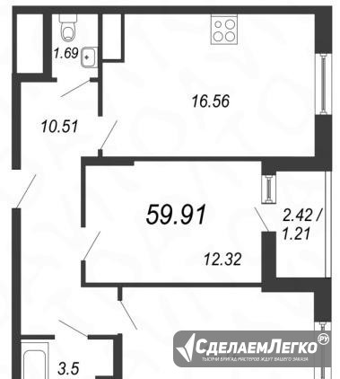 2-к квартира, 59.9 м², 6/12 эт. Санкт-Петербург - изображение 1