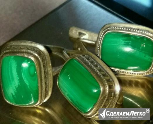 Серьги кольцо малахит серебро 925 комплект Москва - изображение 1