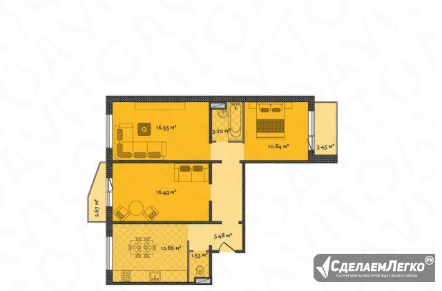 3-к квартира, 74.5 м², 1/10 эт. Брянск - изображение 1