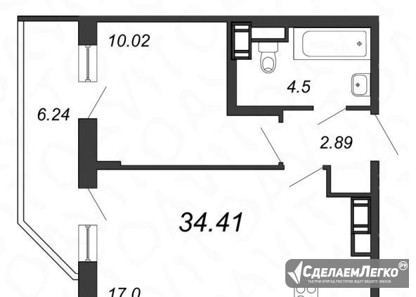 2-к квартира, 34.4 м², 12/12 эт. Санкт-Петербург - изображение 1