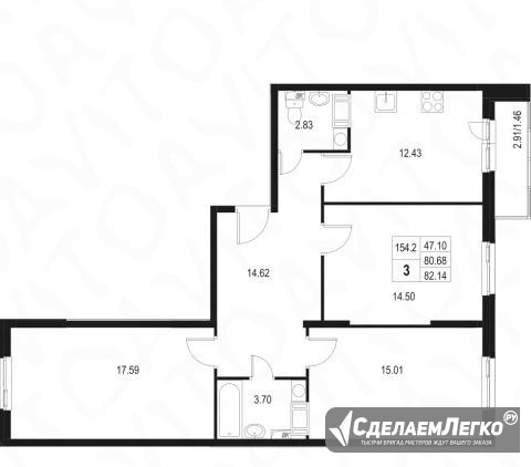 3-к квартира, 82.1 м², 10/10 эт. Санкт-Петербург - изображение 1