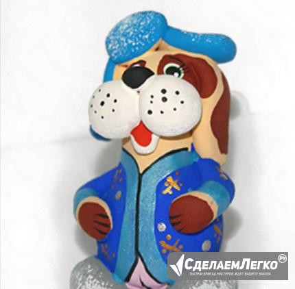 Игрушка глинянная свисток "Собачка в шубе и шапке" Москва - изображение 1