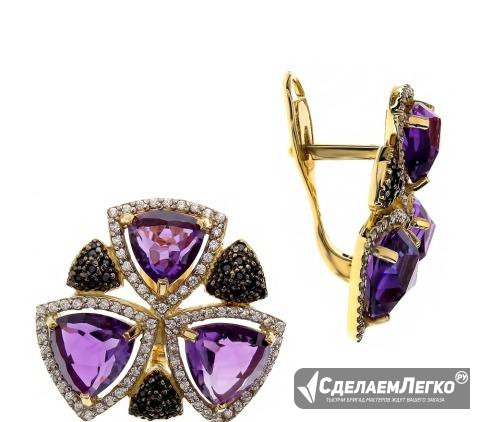 Золотые серьги С фианитами И аметист Краснодар - изображение 1