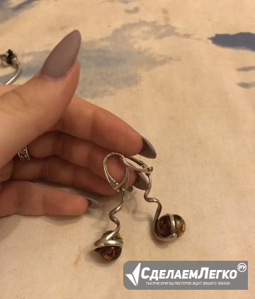 Серьги Янтарь зелёный и желтый серебро Москва - изображение 1