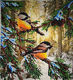 Картина вышитая бисером "Птички в лесу" Королев