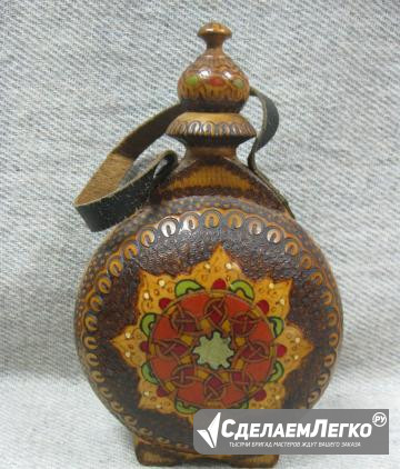 Сувенир СССР Фляга на ремешке роспись дерево Санкт-Петербург - изображение 1
