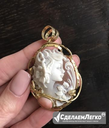 Камея на сардониксе, серебро, позолота, коралл Щёлково - изображение 1