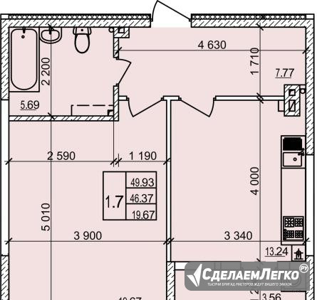 1-к квартира, 49.6 м², 3/9 эт. Тула - изображение 1