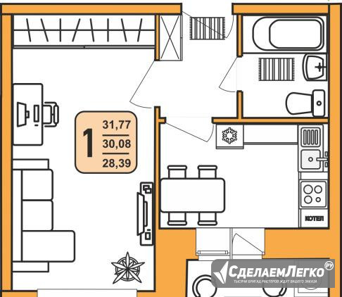 1-к квартира, 31.8 м², 4/10 эт. Рыбное - изображение 1