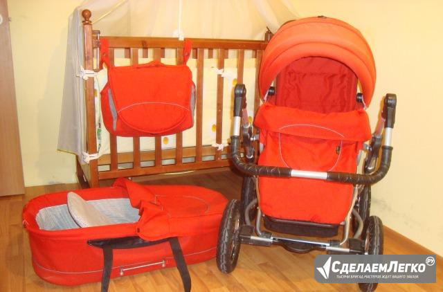 Желто-красный набор из кроватки с коляской Челябинск - изображение 1