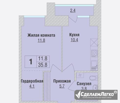 1-к квартира, 35.8 м², 7/10 эт. Новосибирск - изображение 1